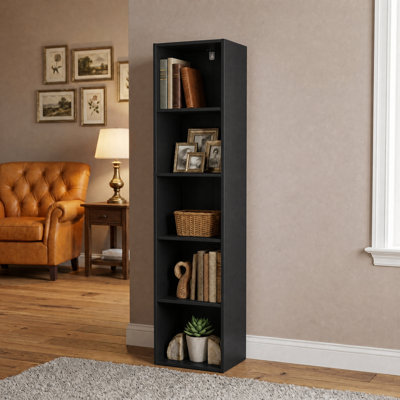 53" H Modern Wood Standard Bookcase, 5-Ttier Narrow Design Bookshelf, Cube Display Rackfor for Home Office and Living Room