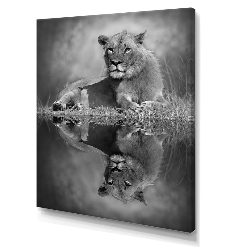 Lion en noir et blanc II - Impression sur toile, H 20 po x l 12 po, Toile tendue