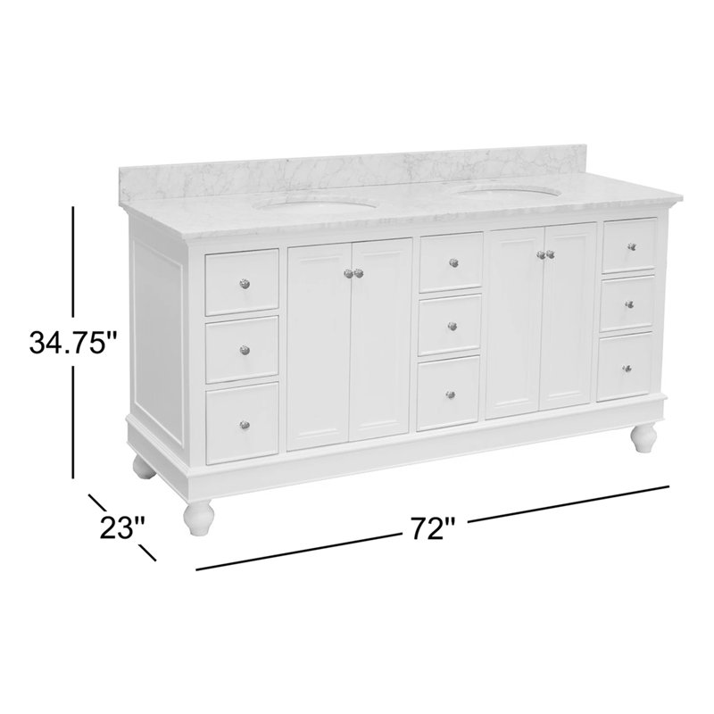Ensemble de meuble-lavabo double 72 po Ferdinand, Blanc, Marbre de Carrare