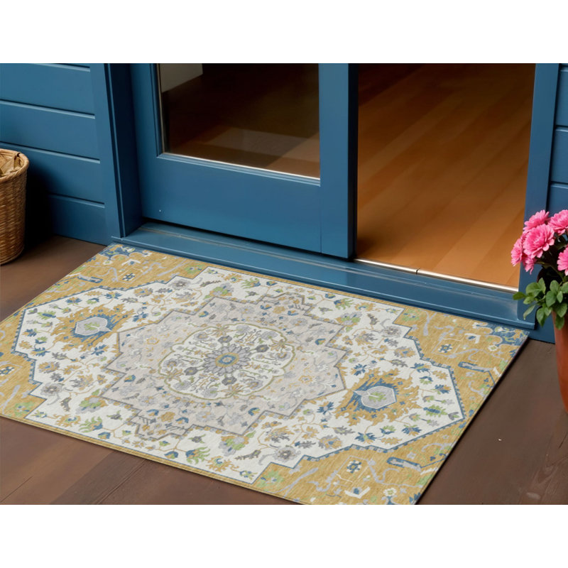 Tapis oriental lavable intérieur doré 3 pi x 5 pi