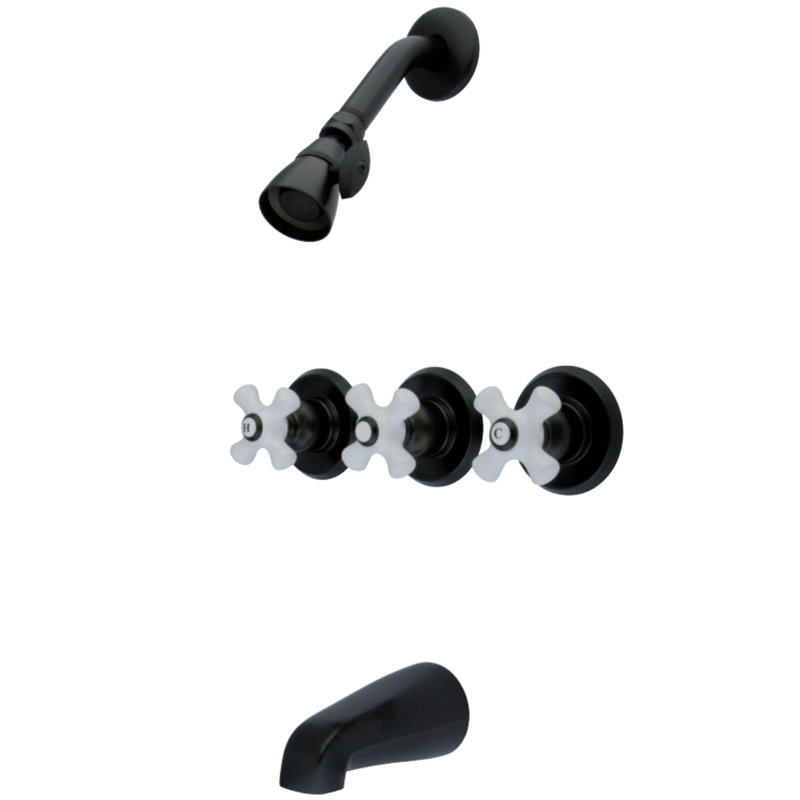 Kingston Brass Victorian Triple-Handle Tub and Shower Faucet, Oil Rubbed Bronze