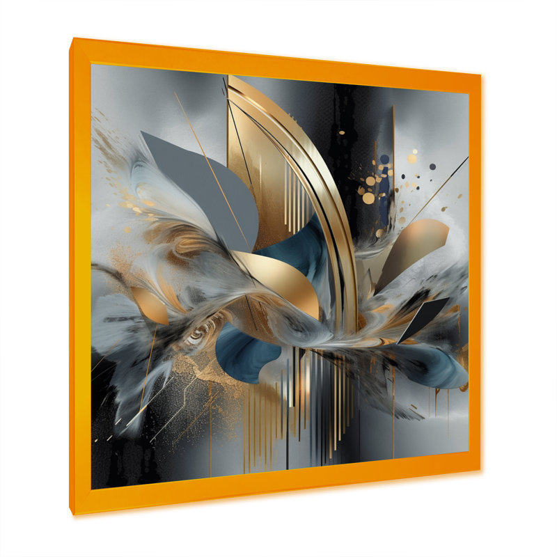 «Grey Soft Colors Marble Abstract II», reproduction sur toile , Impression encadrée, H 16 po x l 16 po, Doré