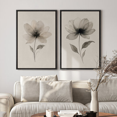 Framed Canvas Wall Art - Minimalist Botanical Flower Artwork Prints - 24"x36"