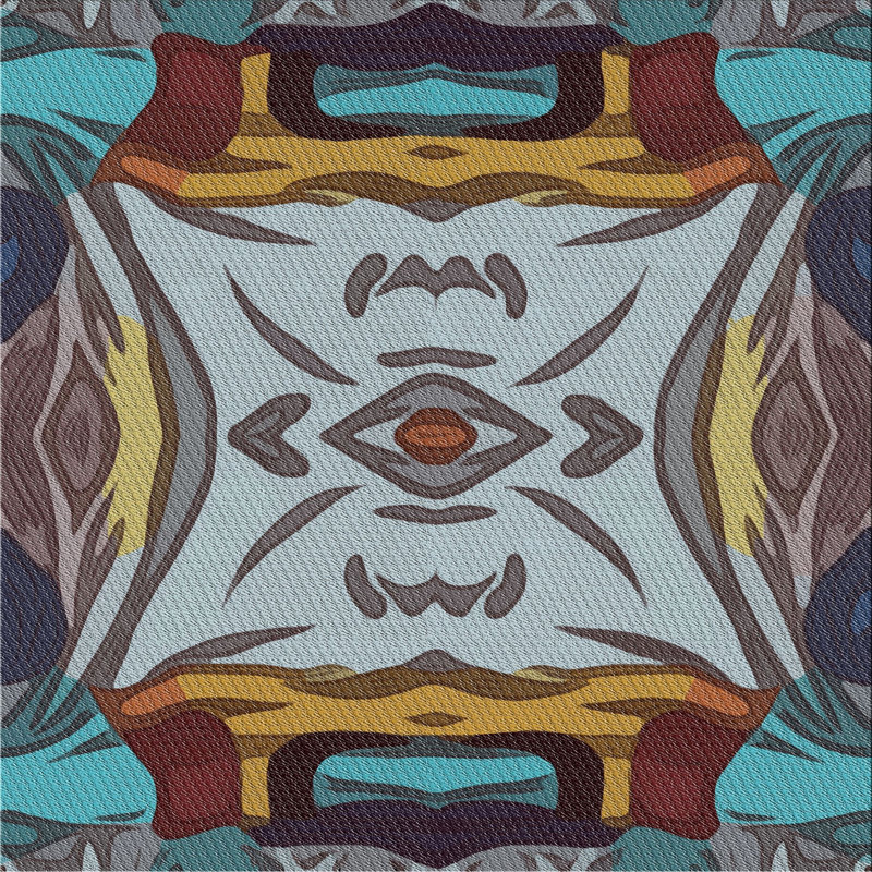 Tapis à motifs bleu / rouge / jaune, Carré 4 pi