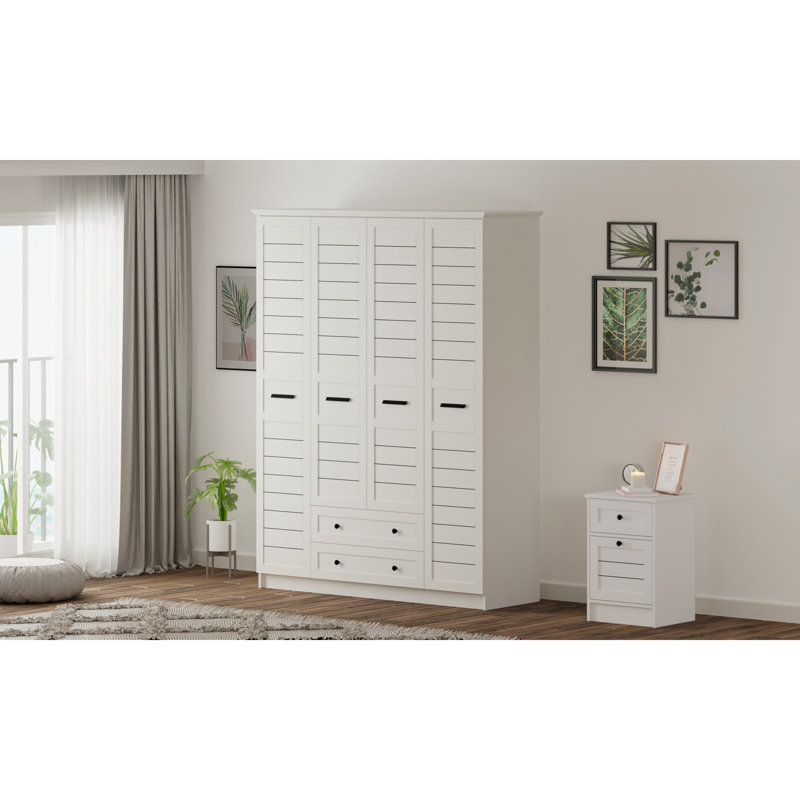 Saucedo 4 Door Manufactured Wood Wardrobe, 210cm H x 140cm W x 52cm D