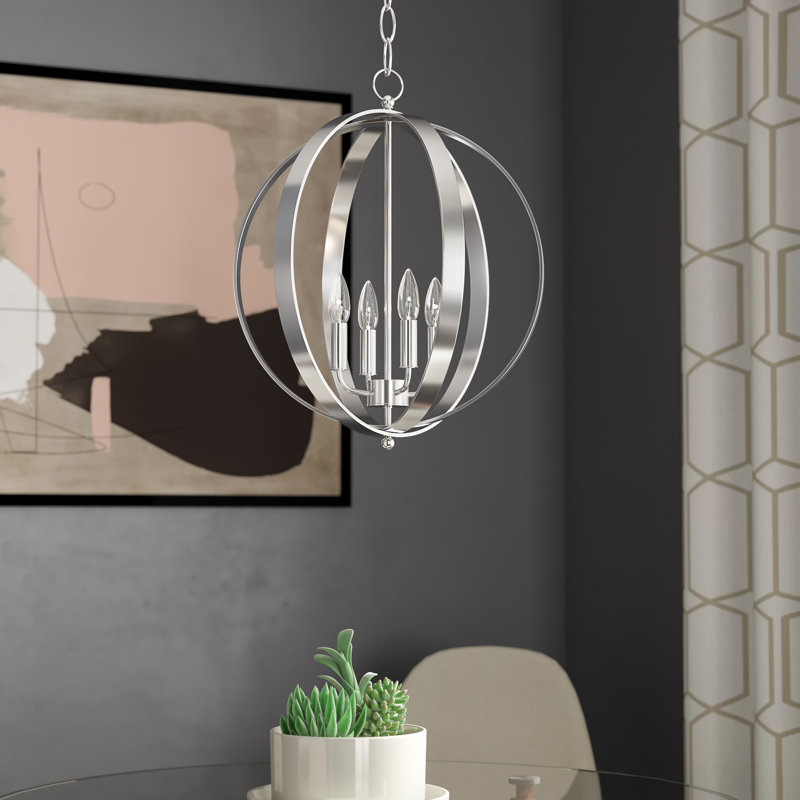 Luminaire suspendu sphère 4 lumières Albano, Nickel satiné