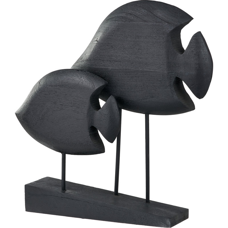 Handcarved Mango Wood Double Teardrop Angelfish Ornament, Black