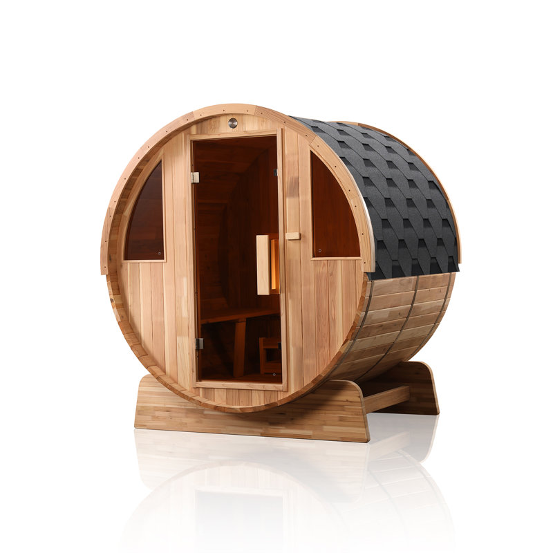 Hongyuan 4-Person  Rustic Cedar Barrel Sauna with Hariva heater