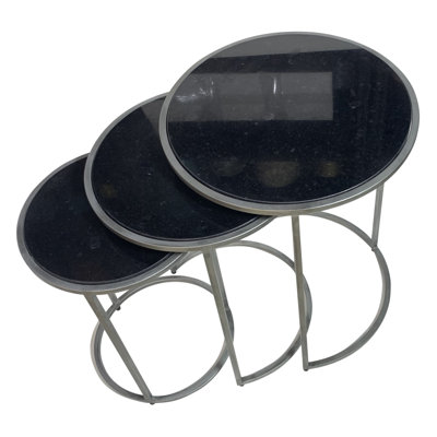 Modern Set of Three Black and Gray Marble Nested Tables