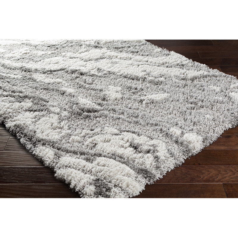 Gray High Pile Shag Abstract Synthetic Accent Rug