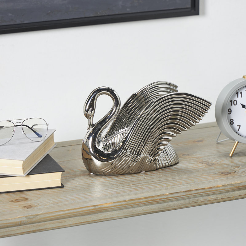 Sculpture cygne en céramique Jadison, Argent