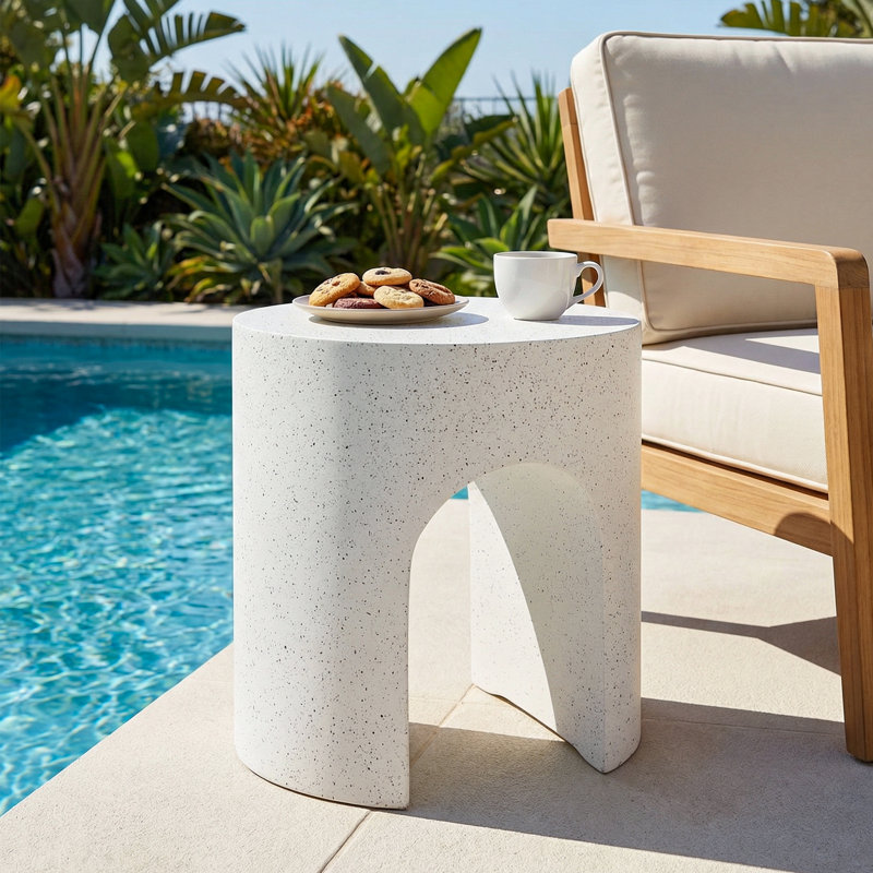 Table d'appoint Arch Cylindre Mgo, blanc moucheté, 2, Blanc