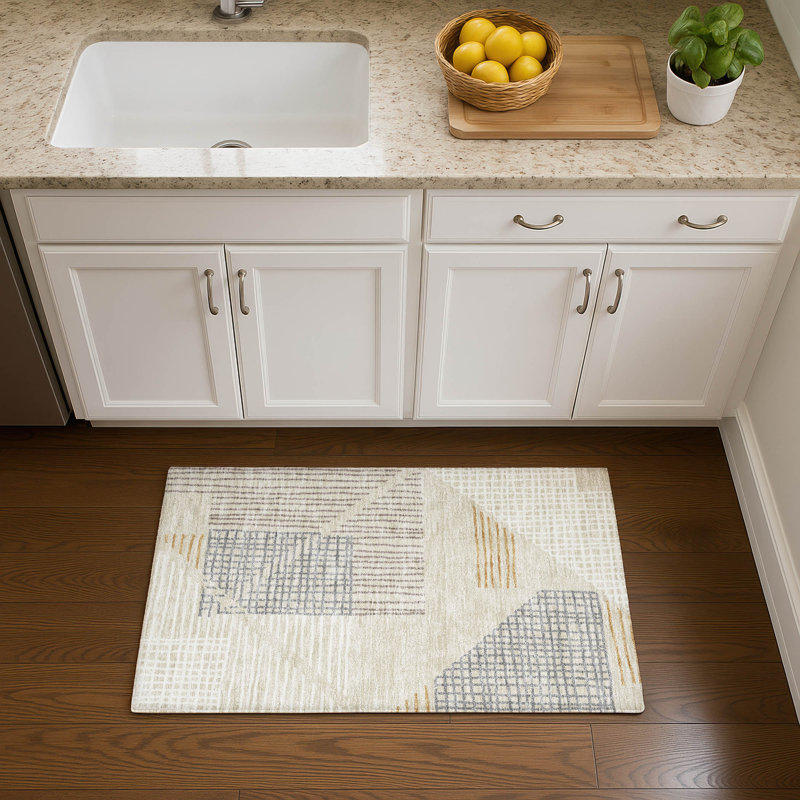 Premium Machine Washable Mayfield AMF2270 Striped Rug, 1'8" x 2'6", Beige
