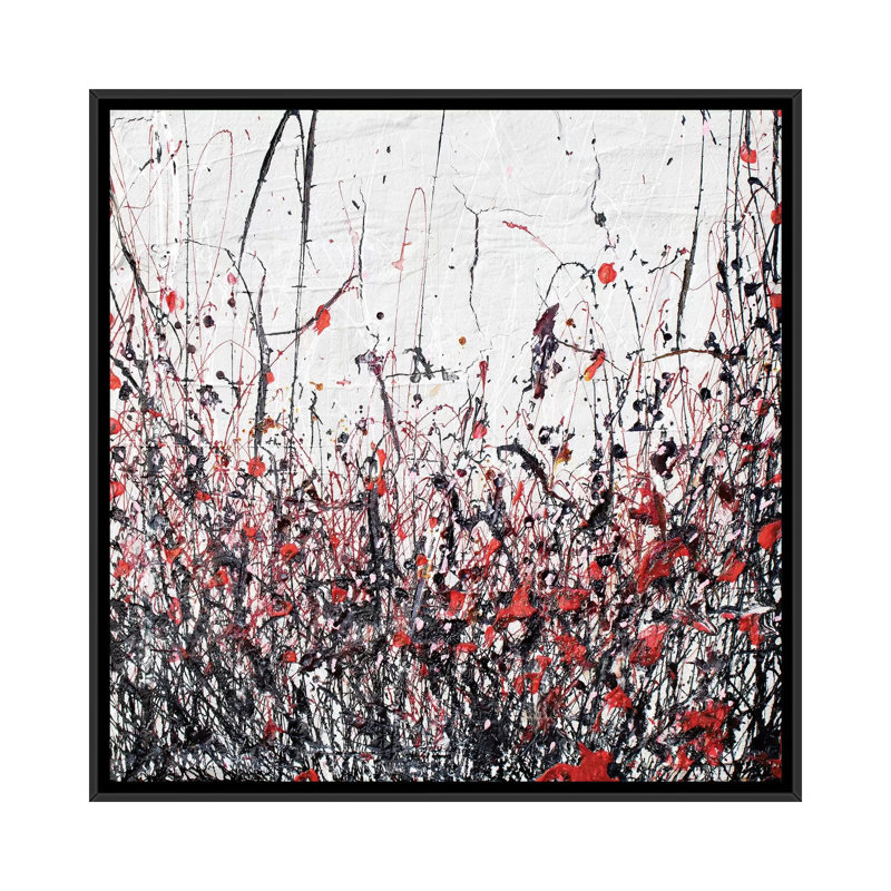 Abtract Poppies in Red 1 Piece Painting on Canvas, 66.04 cm H x 66.04 cm W, Black Framed