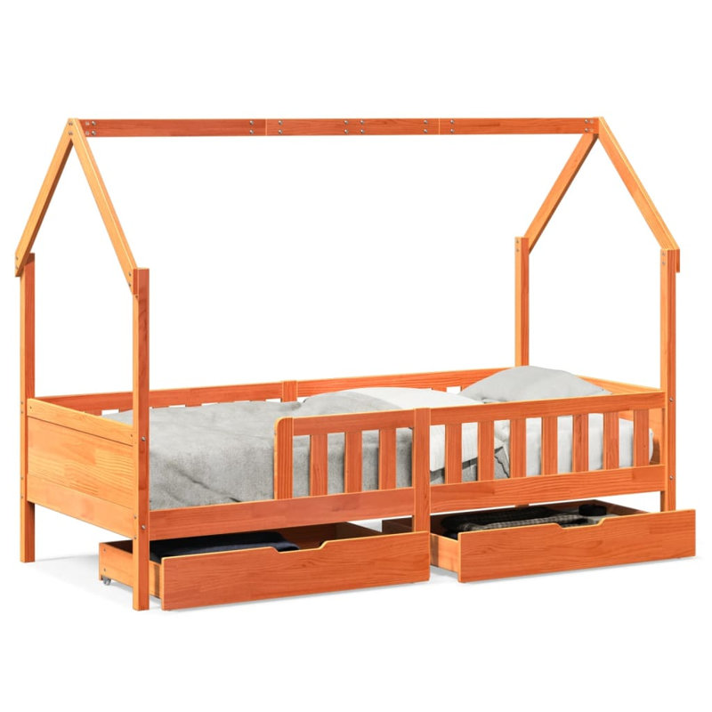 Ariane Standard House Beds with Trundle Included, Wax Brown, Single (90 x 190 cm)