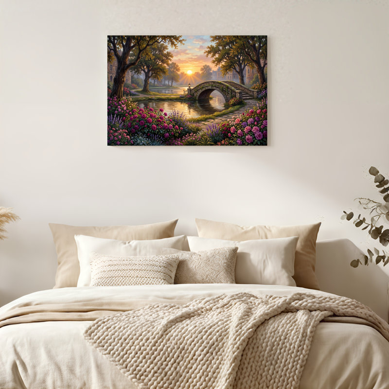 Art mural sur toile Gallery Wrap pour le salon, la chambre à coucher, le bureau ou le vestibule - Décoration murale décorative avec jardin coucher de soleil