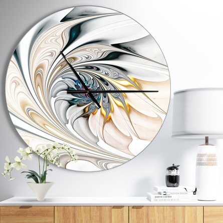 White Glossy Floral Abstract Wall Clock