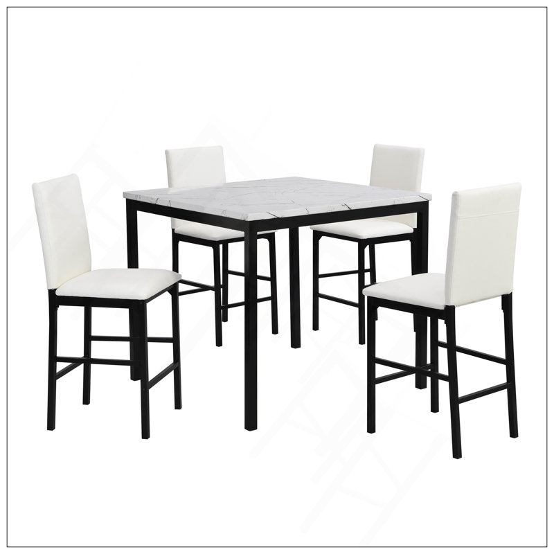 Ensemble de chaises blanches à hauteur de comptoir 4 pièces Cadre en métal noir Mobilier de salle à manger décontracté revêtu de similicuir