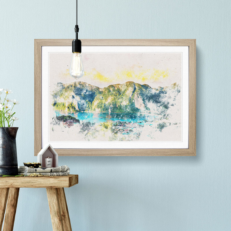 Phi Phi Islands in Thailand - Picture Frame Painting Print, 36cm H x 48cm W x 2cm D, Oak Framed