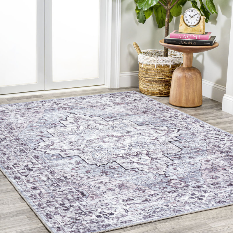 Didim Boho Medallion Machine-Washable Gray/Purple Rug, Rectangle 5'3" x 7'7"