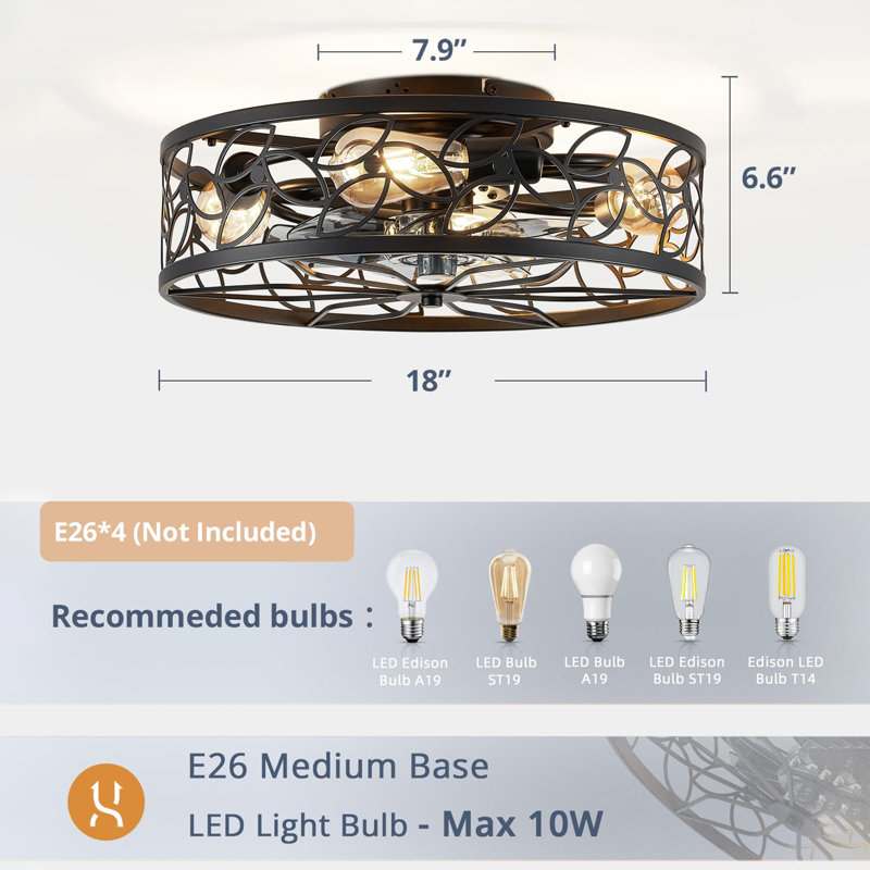 Ventilateurs de plafond en cage avec lumières, Noir