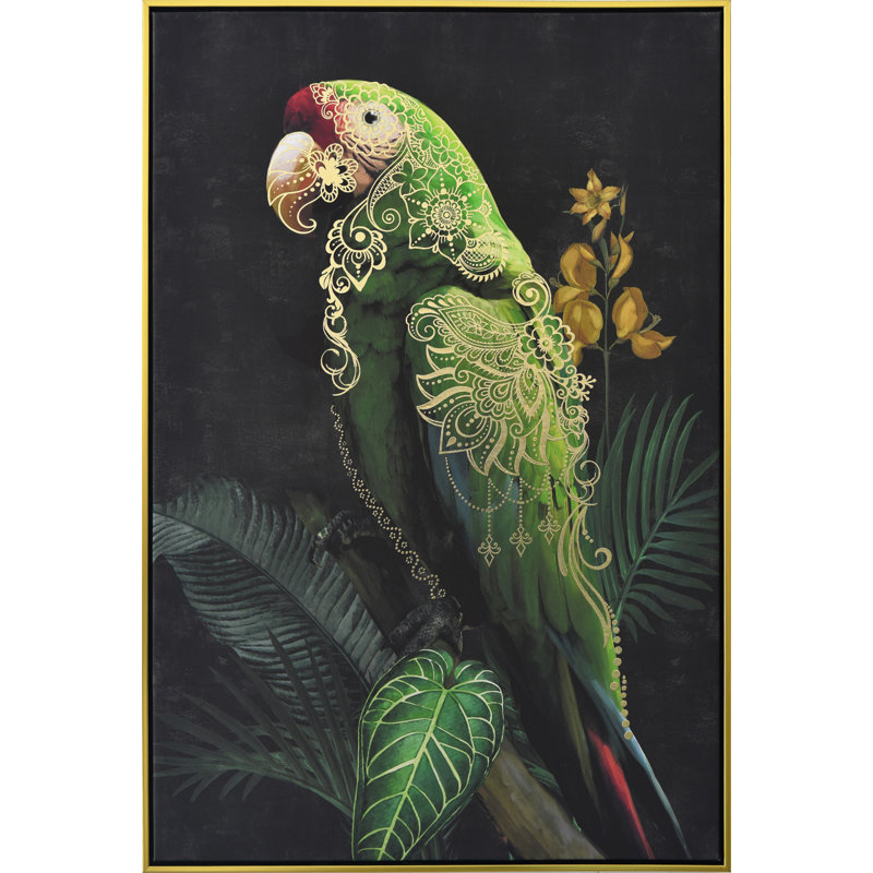 Green Ornamental Macaw - Floater Frame Painting on Canvas