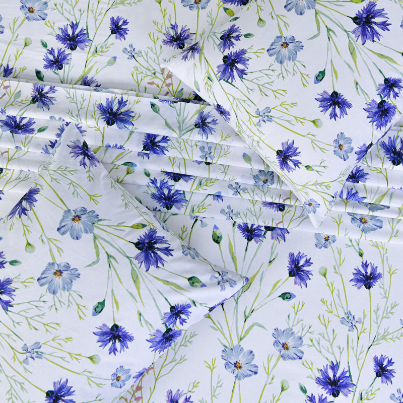  100% Percale Cotton Sheet Set, Full/Double Sheet Set + Fitted Sheet + Pillowcase, Lavender