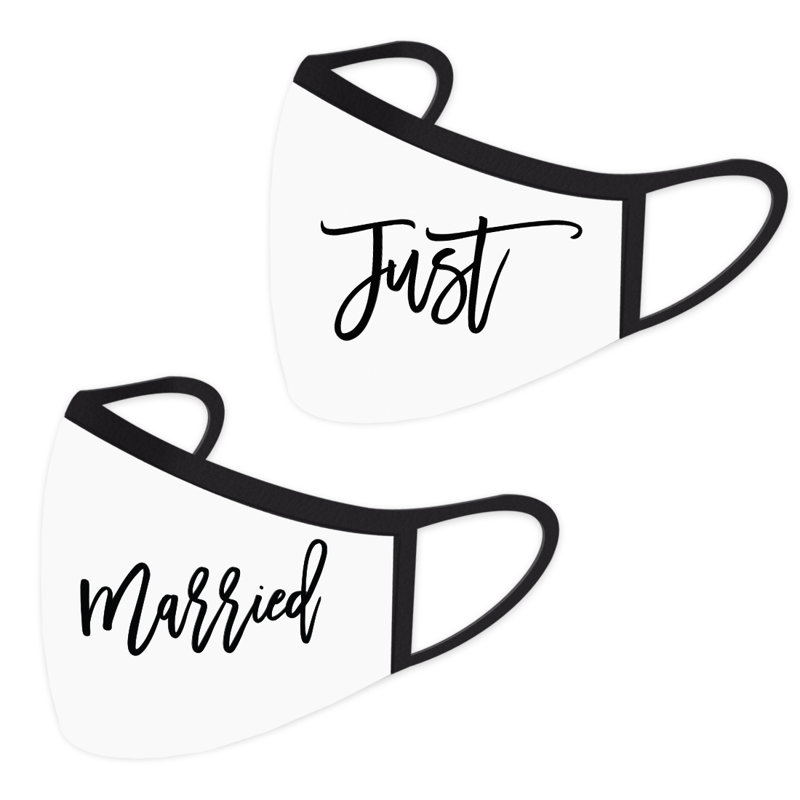 Masque de mariage, modèle Just Married, masques faciaux en tissu blanc avec 1 filtre PM 2,5 remplaçable, paquet de 2