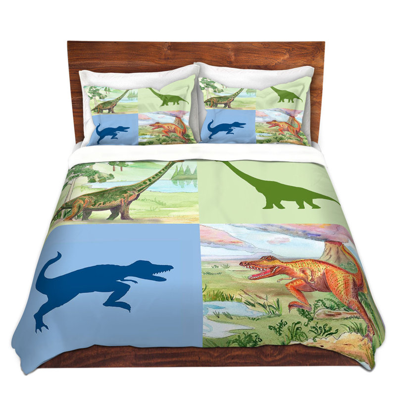Ensemble de housse de couette dinosaur collage, 1 housse simple + 1 taie standard