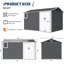 Remise de rangement en métal 8 po x 12 pi avec toit renforcé et base - Évents extérieurs améliorés gris foncé
