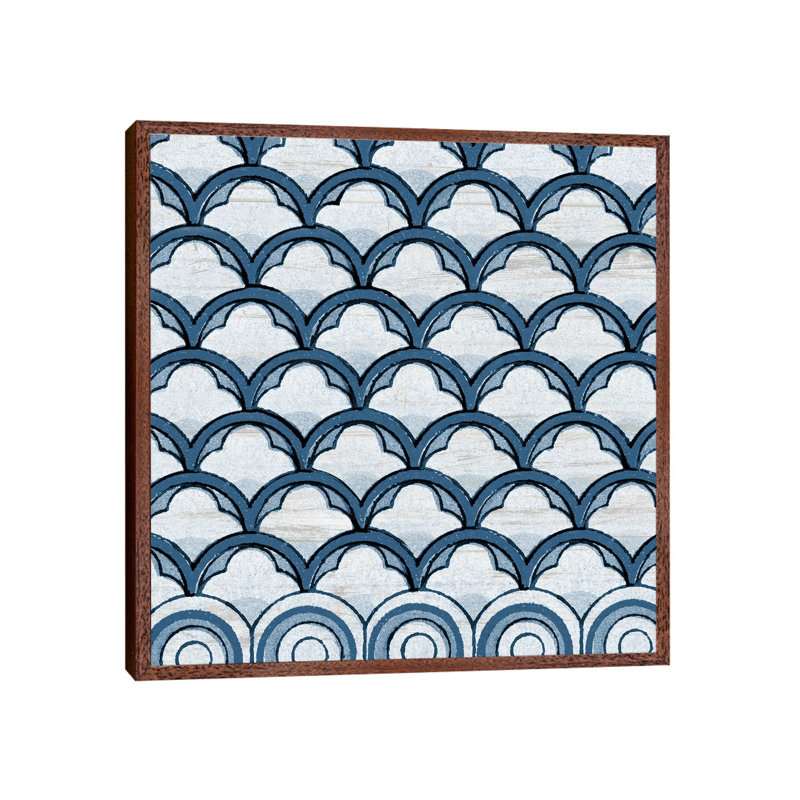 Blue Coastal Pattern On Wood by Piddix - Painting on Canvas, 45.72 cm H x 45.72 cm W, Classic Brown Wood Framed