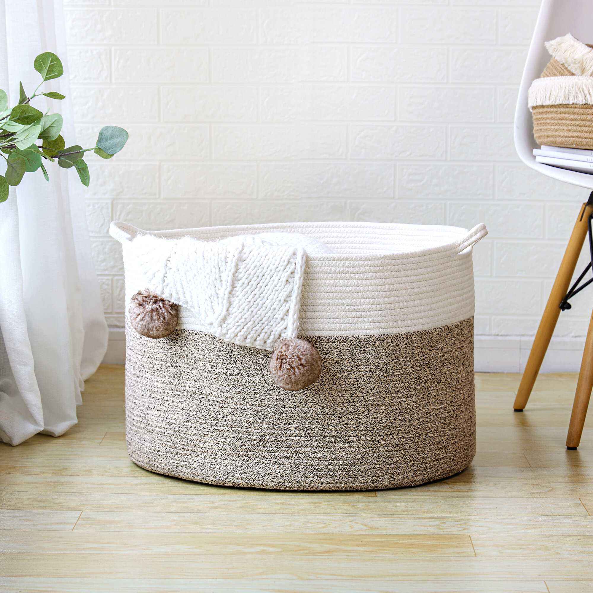 Cotton Rope Basket Dovecove Color: Taupe, Size: 13.8 H x 21.8 W x 21.8 D