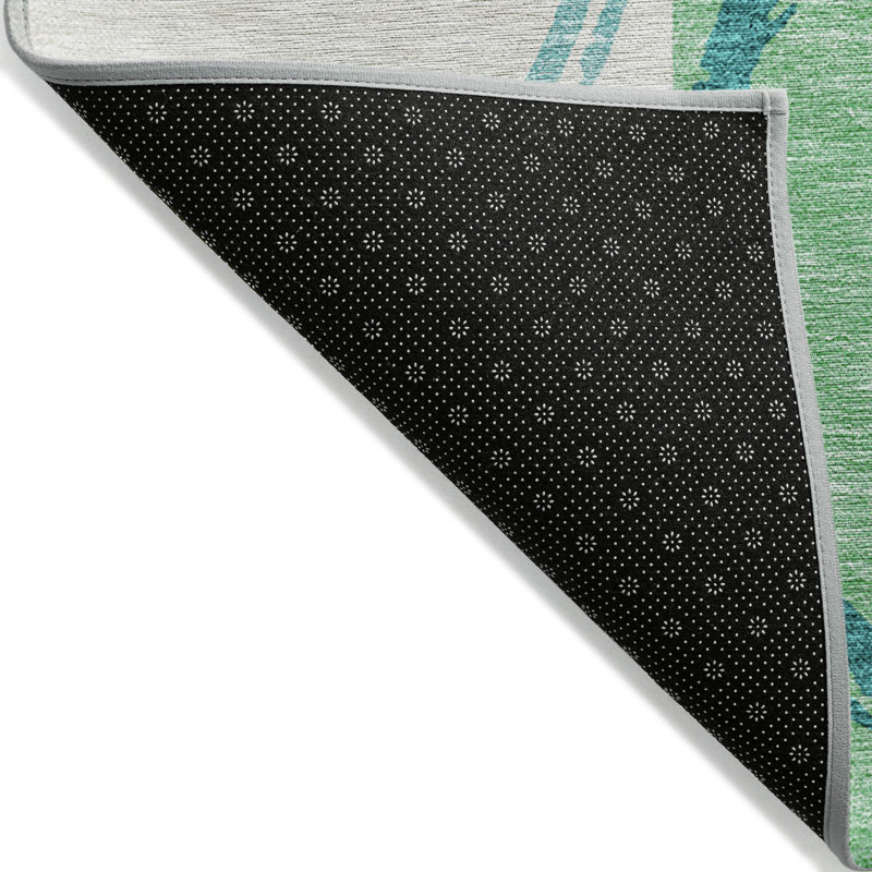 Tapis extérieur bleu sarcelle lavable géométrique 5 pi x 8 pi bleu et vert