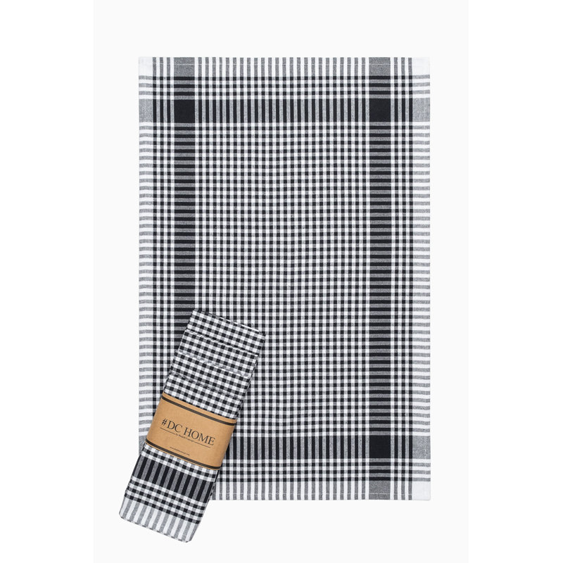 Premium Hand Towel Set (5 Pieces), Checkered Pattern, 17.7 x 25.6 inches | 85% Cotton / 15% Polyester, 7.9 oz/sq yd | Machine Washable, Black & White | Soft, Absorbent, Perfect for Bathroom & Kitchen Use