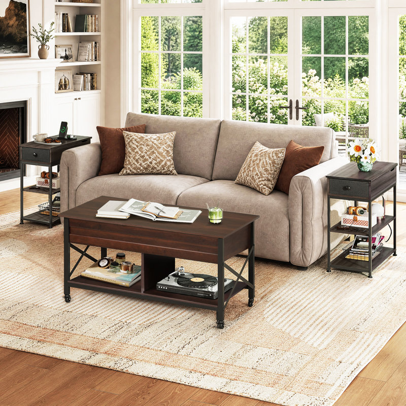 2 - Piece Living Room Table Set, Dark Brown/Black
