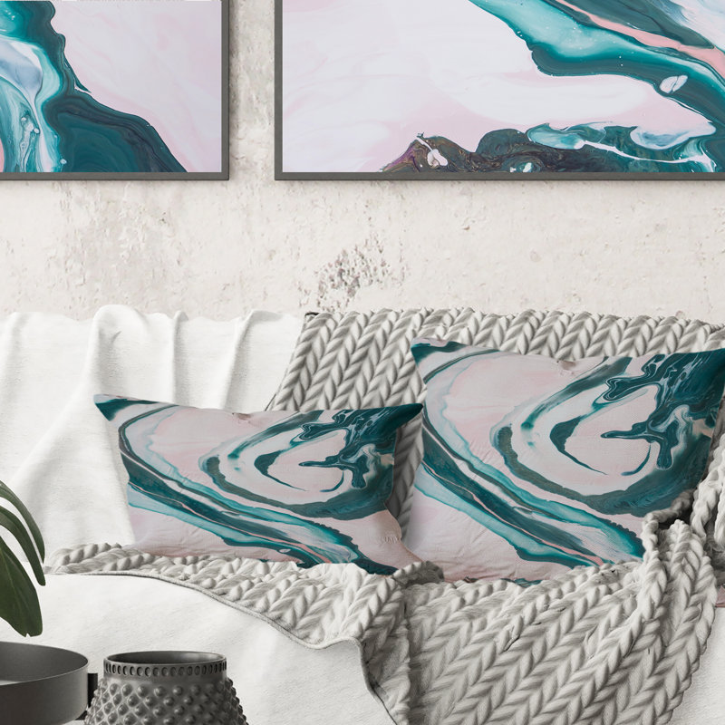 Coussin décoratif à imprimé liquide Modern Blue Turquoise Blue and White Marble Art II, 16 po x 16 po