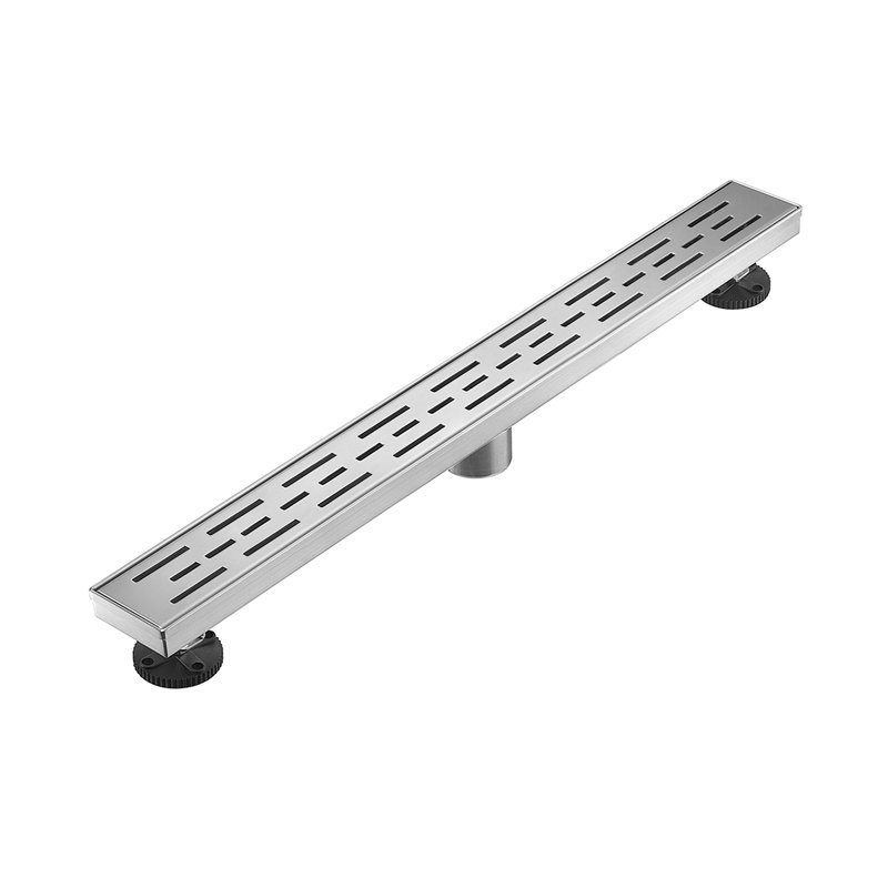 30 Inch Linear Shower Drain With Removable Brick Patterned Grate Cover, 304 Stainless Steel Shower Floor Drain With Hair Strainer And Leveling Feet