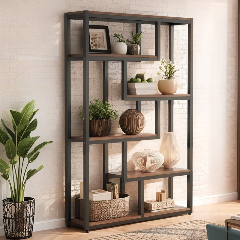 Bibliothèque géométrique H 69,29 "x l 39,37", Brun