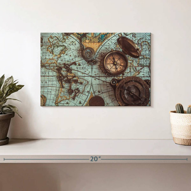 Carte de pirate antique sur toile, H 8 po x l 12 po x P 1 po