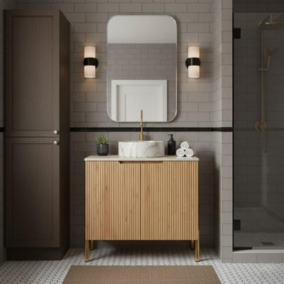 Meuble-lavabo de 30 po avec lavabo et comptoir en pierre frittée blanche