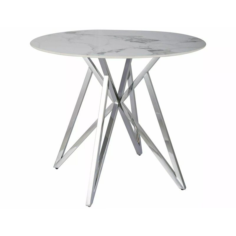Charda 90 cm Round Dining Table, White, Chrome