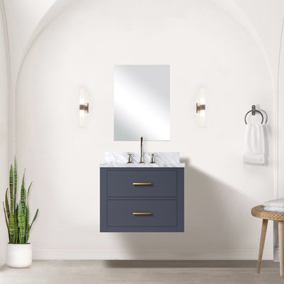 Meuble-lavabo noir avec comptoir en acrylique 18 po Miroir inclus - fermeture en douceur, cadre en bois massif, armoire simple en contreplaqué avec panneaux