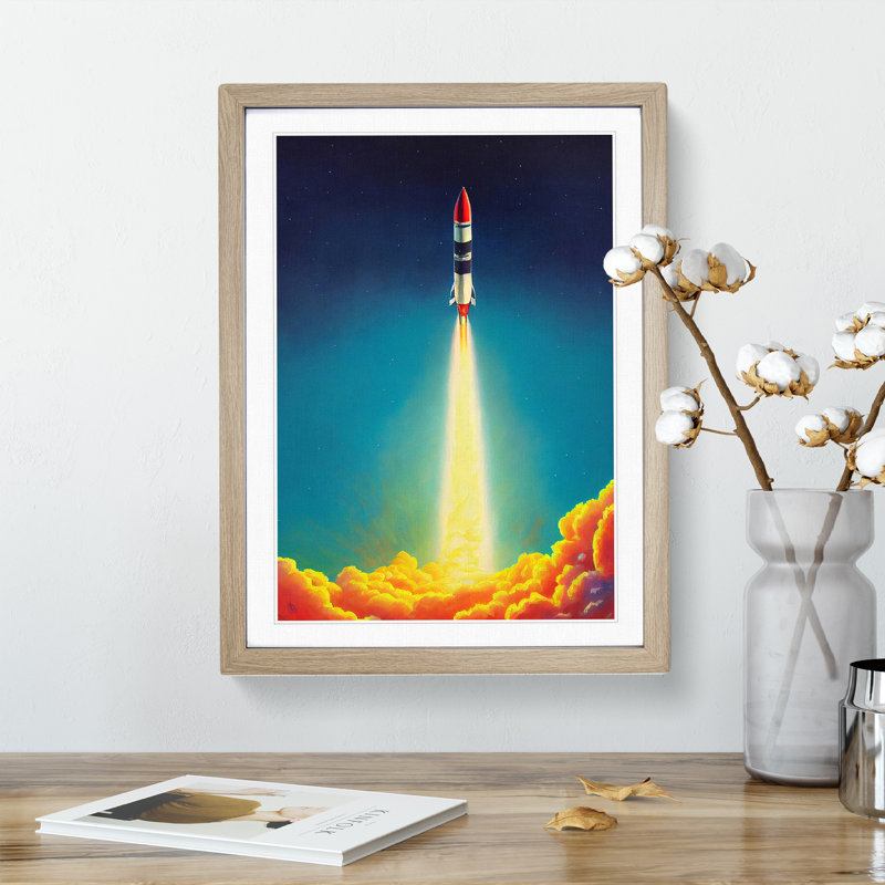 Mysterious Spaceship Rocket 1 Piece Single Picture Frame Wall Art, 46cm H x 34cm W, Oak