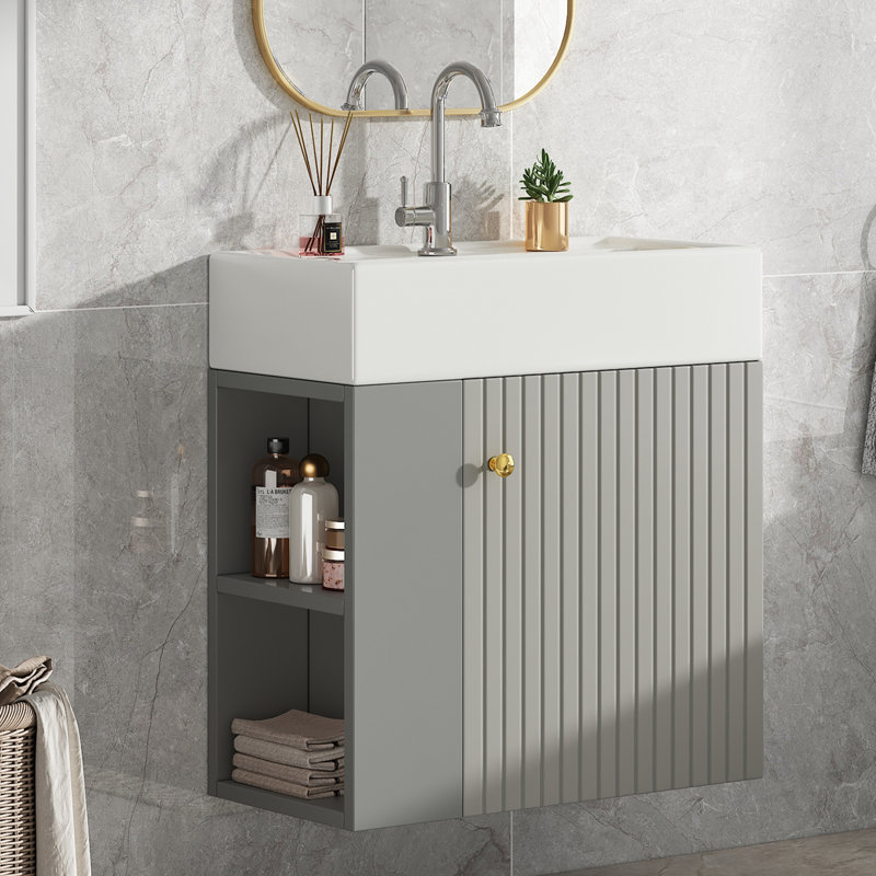 Wall-Mounted Bathroom Vanity Unit with Basin, Grey