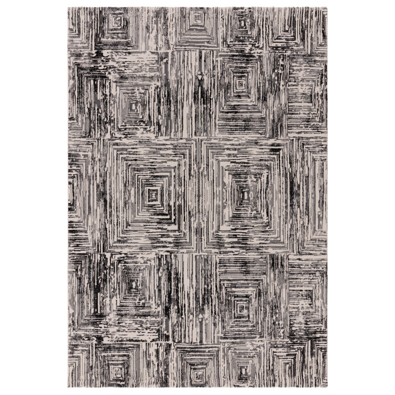 Brenetta Geometric Shapes Charcoal Area Rug, Rectangle 80 x 150cm