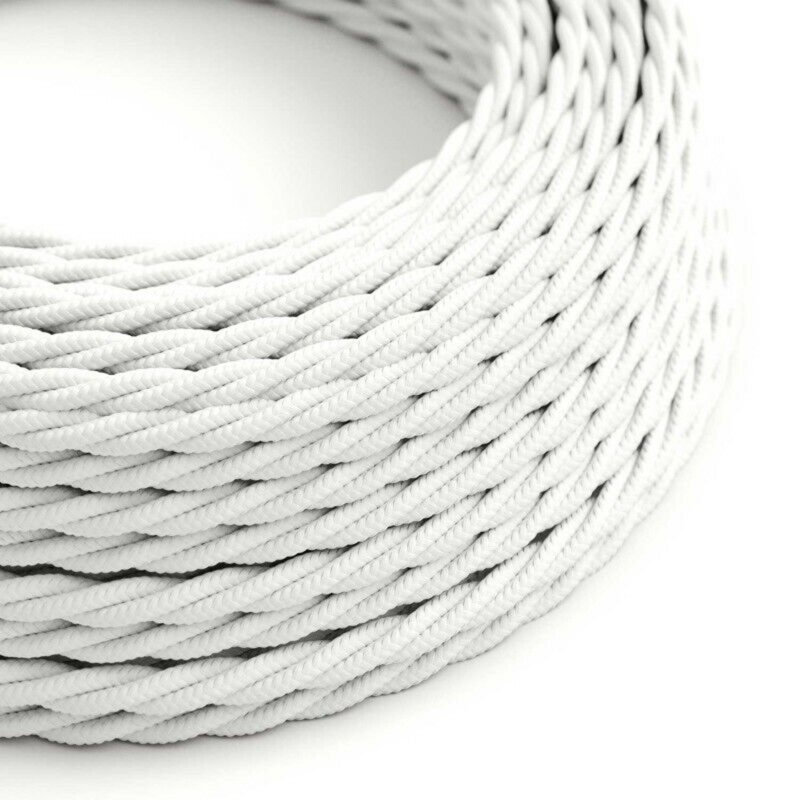 2Core Twisted Vintage Coloured 0.75Mm Braided Fabric Flexible Electrical UK Lighting Wire Cable, White