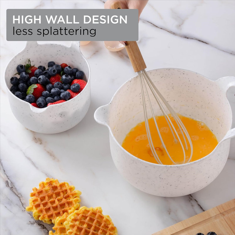4 Piece Nesting Plastic Mixing Bowl Set, Speckled White