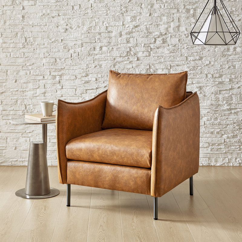 Paolo Faux Leather Armchair with Unique Arms, Camel Pebbled Faux Leather