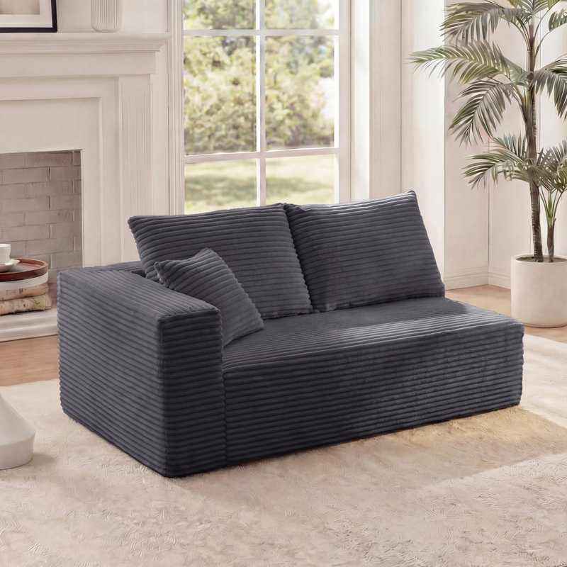 Causeuse modulaire 69,29 "avec accoudoirs avec accoudoirs, canapé modulaire en flanelle 2 places avec 3 coussins, canapé« Boneless »Cloud en boîte pour le salon petits espaces gris