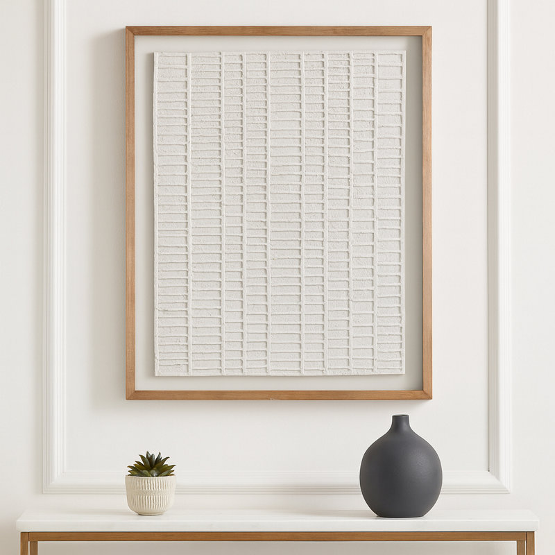 Aelani Paper Mache Shadow Box-Like Style Wall Art with Wooden Frame Display - Textured Artwork Canvas Print for Stylish Wall and Home Decor - 48.25", Ivory